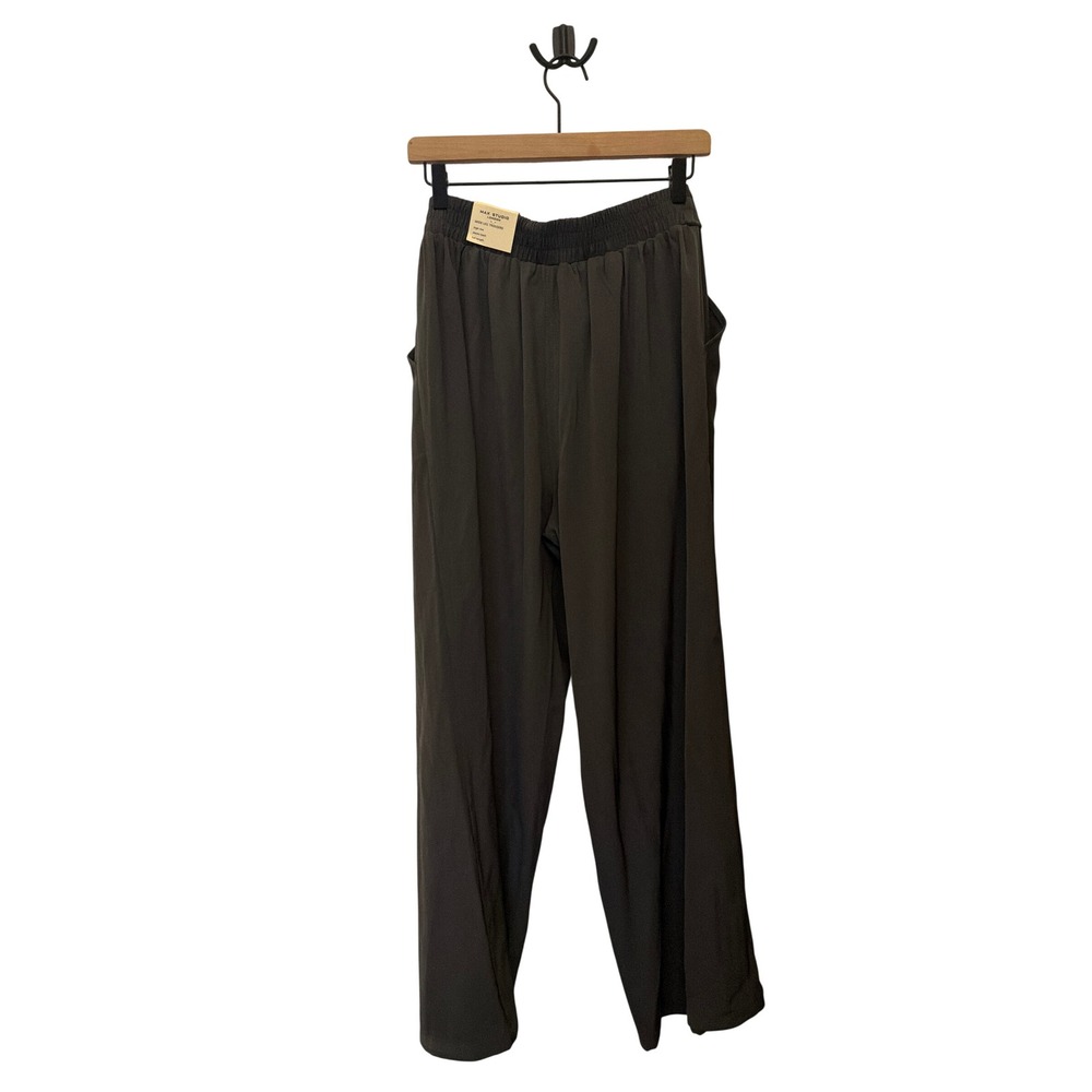 Max Studio London Womens Wide Leg Trousers Army Green Pull On Pants 2704G08 L - Picture 8 of 12